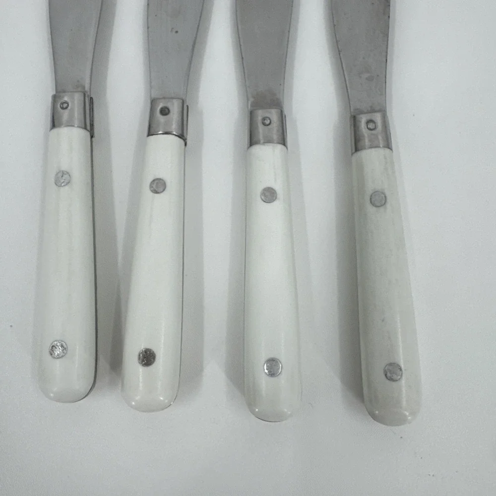 WF Mardi Gras Knives Stainless Riveted Handles White Lot‎ 4 Flatware